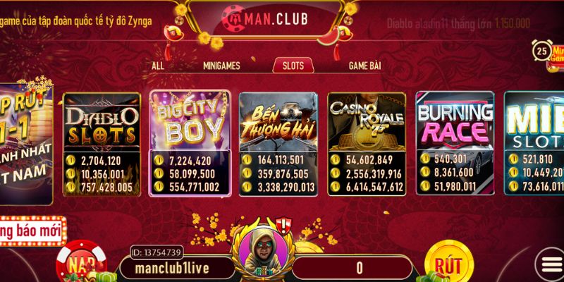 Slots game tại nhà game ManClub rất đa dạng và thú vị